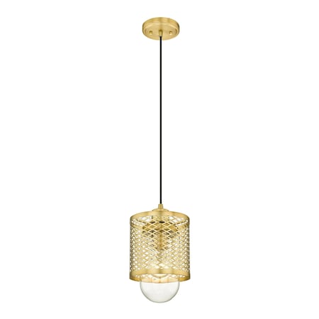 Z-Lite Kipton 1 Light Mini Pendant, Rubbed Brass & Clear 3037MP-RB